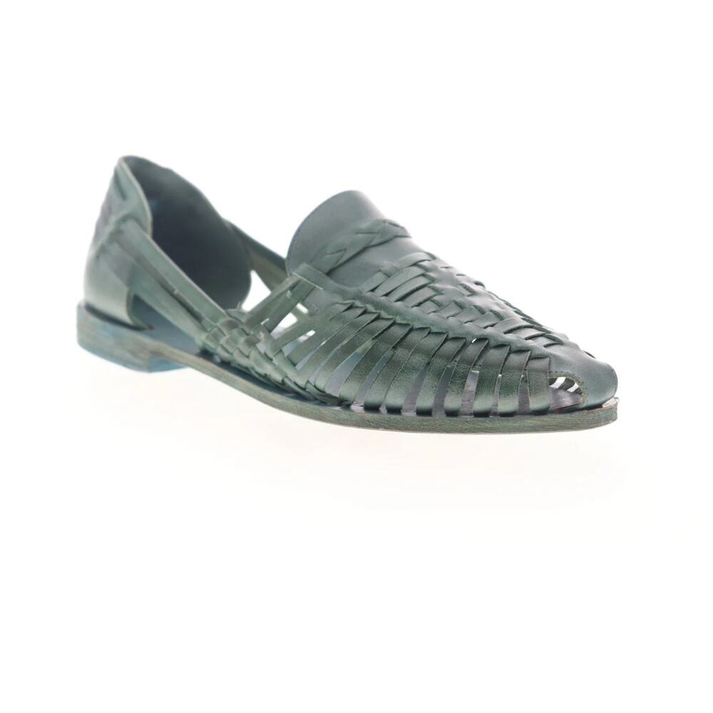 Frye Dark Green Woven Leather Huarache Flats